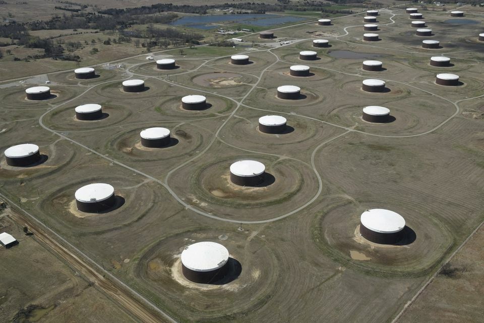 Crude oil storage tanks are seen from above at the Cushing oil hub, in Cushing, Oklahoma. Reuters file photo