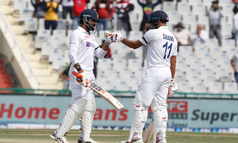 The left-handed Jadeja combined in two century stands with Ravichandran Ashwin and Mohammed Shami on Saturday to put the touring side on the mat as India declared their first innings closed on 574 for eight at the tea interval. Photo via Twitter/@ICC