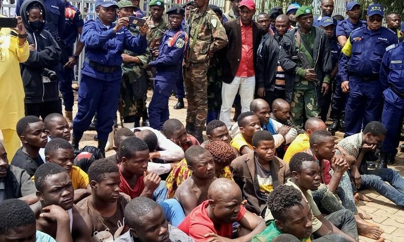 Suspected Congolese unidentified gunmen, are paraded during a news conference in Bukavu, eastern Democratic Republic of Congo. Reuters/ File photo