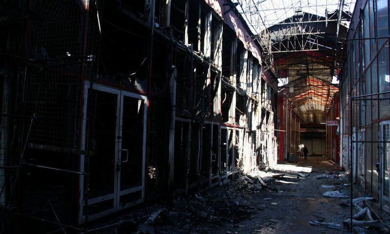 A general view of market Barabashovo after a fire caused by shelling, as Russia's invasion of Ukraine continues, in Kharkiv, Ukraine March 19, 2022. Reuters