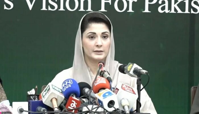 PML-N Vice President Maryam Nawaz addresses press conference in Lahore. Courtesy: Twitter/@pml-n_org