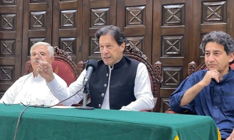 PTI chief Imran Khan addresses a press conference in Islamabad. Screengrab