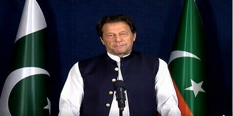 Imran Khan addresses the anti-inflation protest rallies via video link. Screengrab