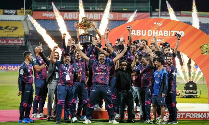 Deccan Gladiators celebrate after winning the fifth edition of the T10 league. Photo via T10/File