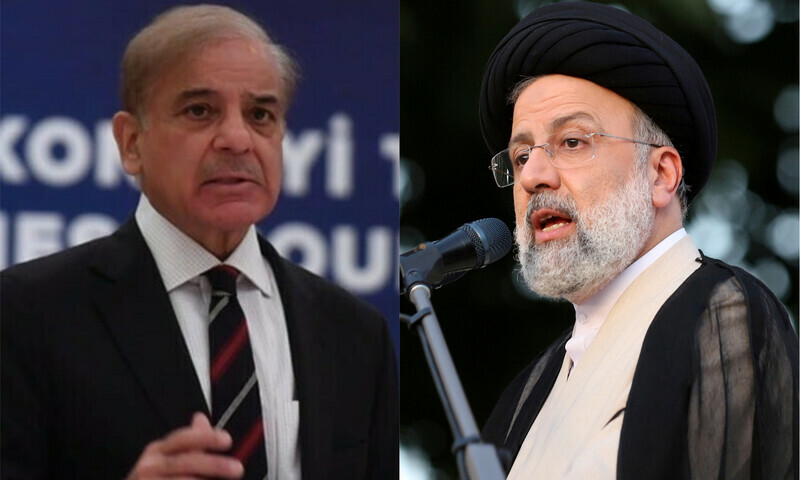 A combination of file photos of Prime Minister Shehbaz Sharif and Iranian President Ebrahim Raisi (R).