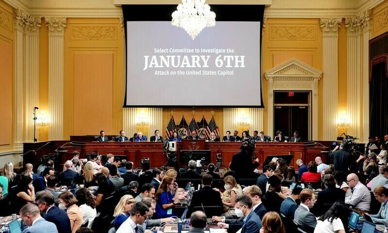 Shot from seventh public hearing by the House Select Committee to investigate the January 6th attack on the US Capitol. Photo: Reuters Shot from seventh public hearing by the House Select Committee to investigate the January 6th attack on the US Capitol. Photo: Reuters