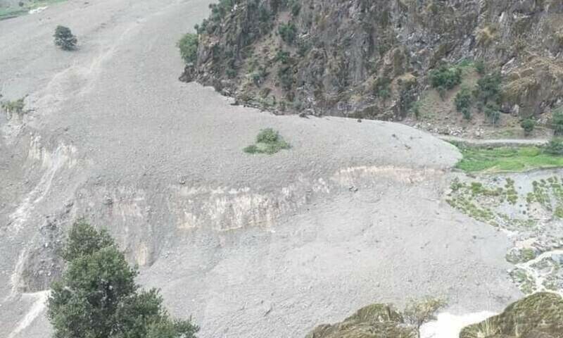 A view of flash floods in Upper Kohistan’s tehsil Kandian. Aaj News