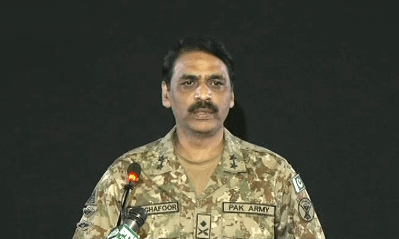 Lt Gen Asif Ghafoor addressing a press conference. File photo