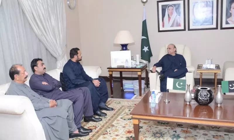 Former president Asif Ali Zardari during a meeting with party leaders in Sindh on June 06, 2023. Photo via Twitter/@MediaCellPPP