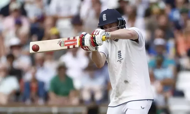 England’s Harry Brook hits a four runs off the bowling of Australia’s Scott Boland during third Ashes Test match at the Headingley Stadium, Leeds on July 9, 2023. Reuters