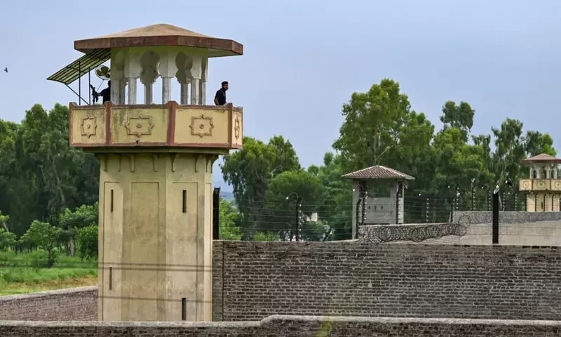 Guards stand sentinel from a watchtower at Attock Jail where former Pakistan prime minister Imran Khan is being held. AFP