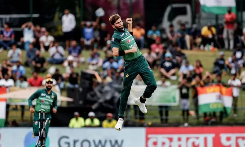 Fast-bowler Shaheen Shah Afridi celebrates after taking the wicket of an Indian cricketer (not in the picture) during the Asia Cup tournament in Sri Lanka in September, 2023. Photo via X/@iShaheenAfridi