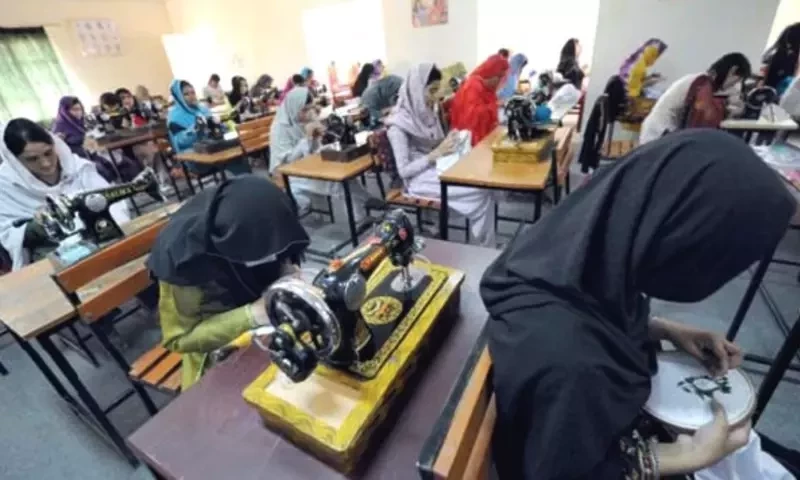 In this undated photo, women embroider at the institute of technical education run by the Pakistan army in Quetta. AFP