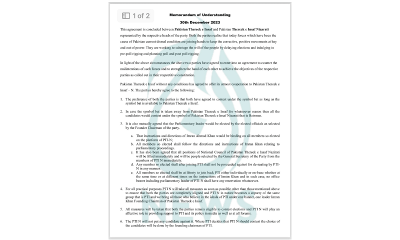 تحریک انصاف اور نظریاتی گروپ میں کیا طے پایا تھا، معاہدہ سامنے آگیا