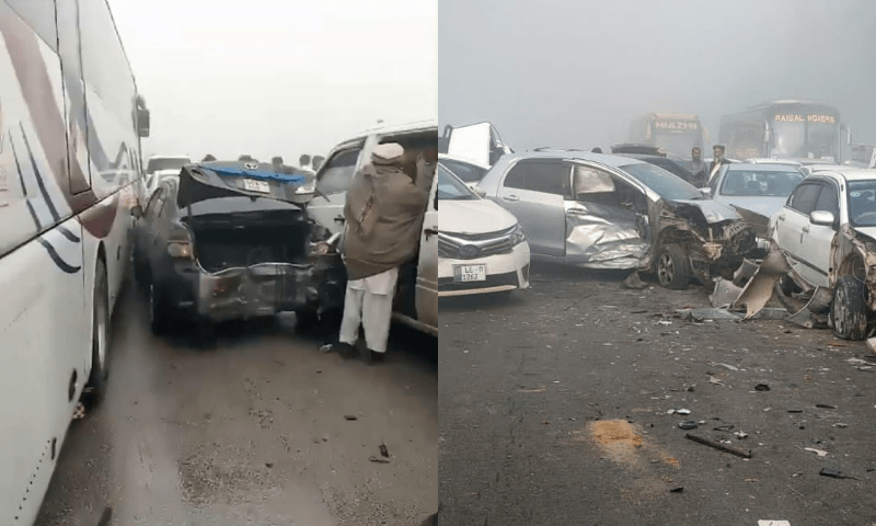 کلرکہار کے قریب موٹر وے پر درجنوں گاڑیاں ٹکرا گئیں