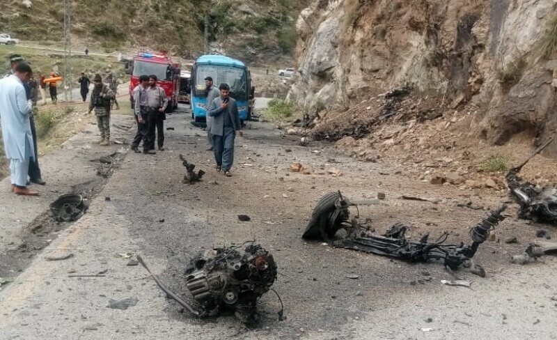 بشام میں گاڑی پر دہشت گرد حملے میں 5 چینی انجیئنرز اور ڈرائیور ہلاک، حملہ آور کا سر مل گیا