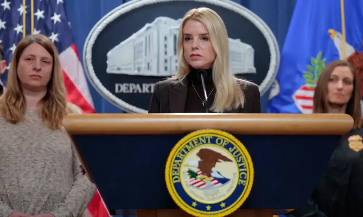 US Attorney General Pam Bondi arrives to a news conference at the Department of Justice Building on February 12, 2025 in Washington, DC. AFP