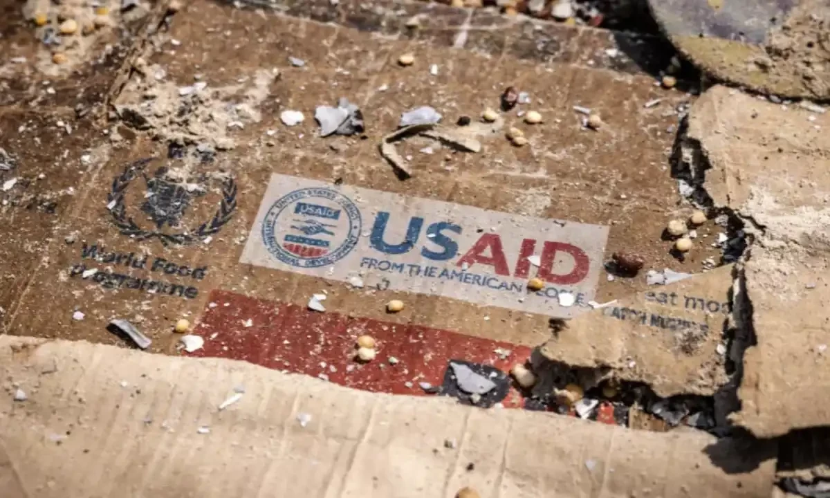 A USAID logo is visible on a box amid the scattered remains of boxes and materials left behind by looters after widespread vandalism and looting following clashes at the World Food Programme (WFP) warehouse in Bukavu on February 21, 2025. AFP A USAID logo is visible on a box amid the scattered remains of boxes and materials left behind by looters after widespread vandalism and looting following clashes at the World Food Programme (WFP) warehouse in Bukavu on February 21, 2025. AFP