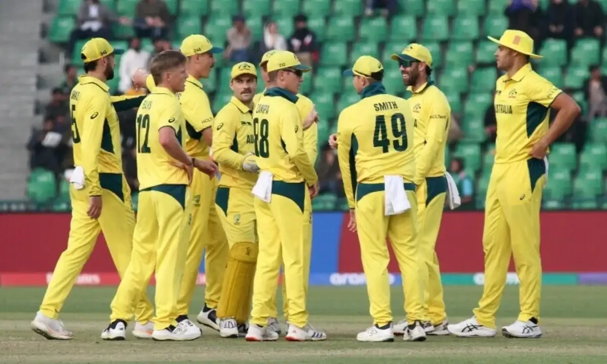 Australia’s Nathan Ellis celebrates with teammates after taking the wicket of Afghanistan’s Gulbadin Naib. — Reuters Australia’s Nathan Ellis celebrates with teammates after taking the wicket of Afghanistan’s Gulbadin Naib. — Reuters
