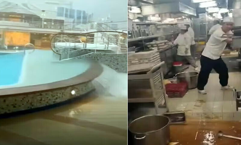 کھانا اُلٹ گیا، سوئمنگ پول اُمڈ گیا، تفریحی بحری جہاز خوفناک سمندری لہروں کا شکار