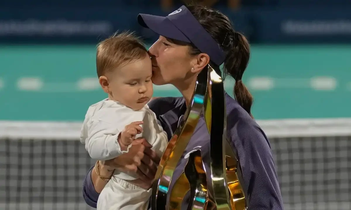 Switzerland’s Belinda Bencic celebrates with her daughter and the trophy after defeating Ashlyn Krueger of the US during the women’s final singles match at the Abu Dhabi Open tennis tournament on February 8, 2025. AFP Switzerland’s Belinda Bencic celebrates with her daughter and the trophy after defeating Ashlyn Krueger of the US during the women’s final singles match at the Abu Dhabi Open tennis tournament on February 8, 2025. AFP