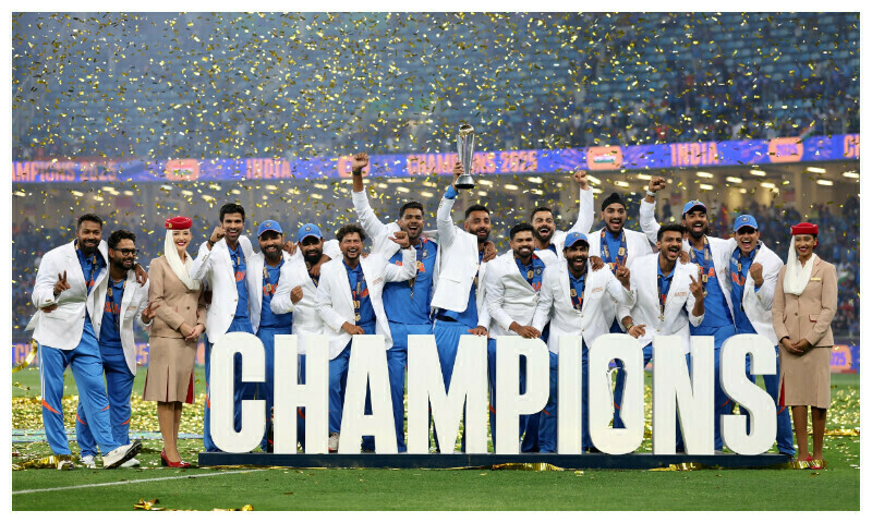 Indian players celebrate their victory New Zealand at the Dubai International Stadium in Dubai on March 9. — TV screengrab Indian players celebrate their victory New Zealand at the Dubai International Stadium in Dubai on March 9. — TV screengrab