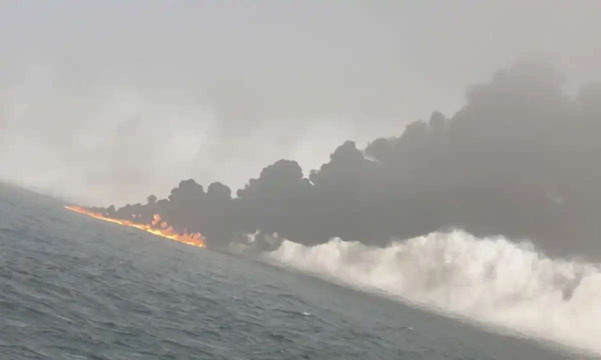 Smoke and flames rise from a collision between oil tanker and a cargo ship off the northeastern coast of England in this picture obtained by Reuters on March 10, 2025. — Reuters Smoke and flames rise from a collision between oil tanker and a cargo ship off the northeastern coast of England in this picture obtained by Reuters on March 10, 2025. — Reuters