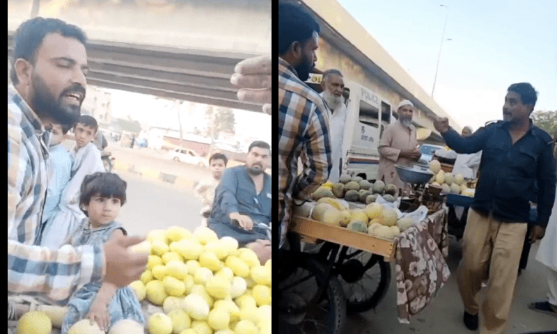 کراچی میں پھل فروش سے مفت خربوزہ لینے کی کوشش کرنیوالے اہلکار معطل