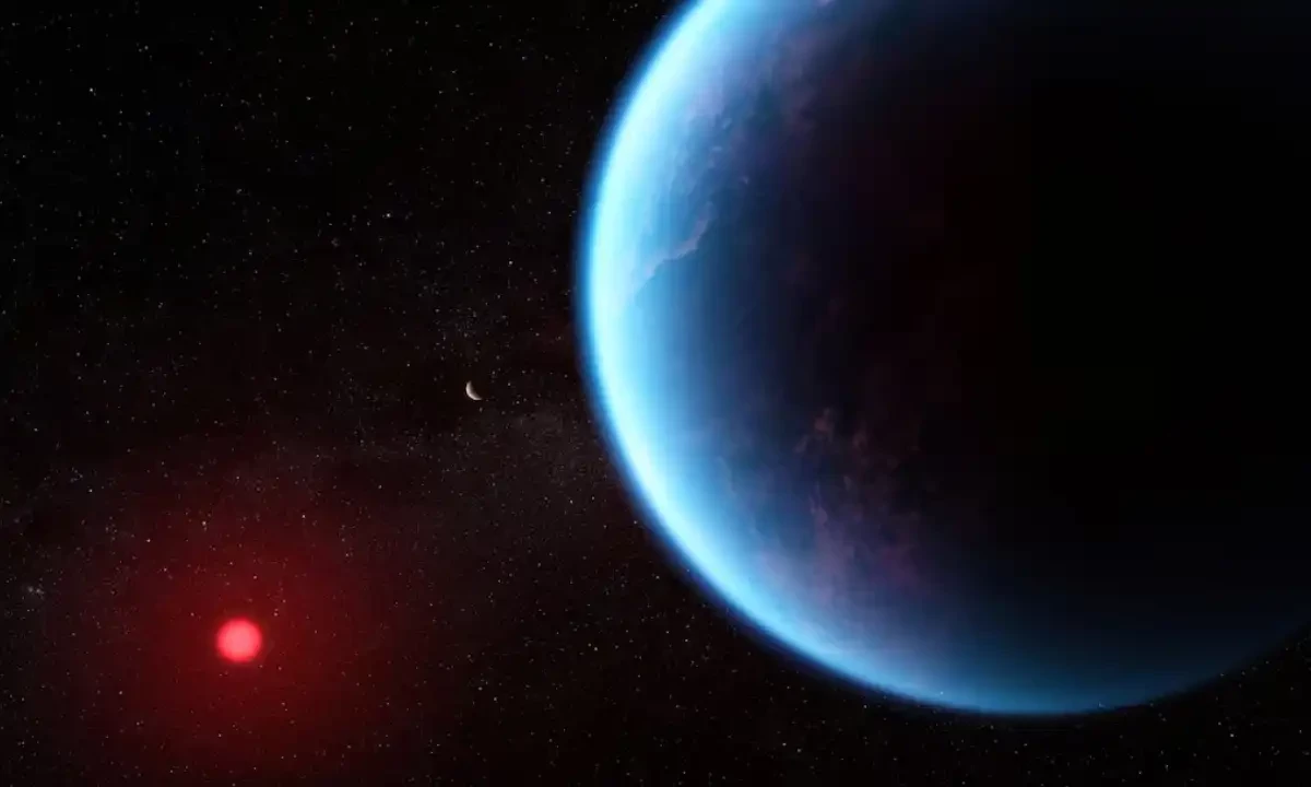 An artist’s concept shows what exoplanet K2-18 b could look like based on science data. The illustration was released on September 11, 2023. Reuters