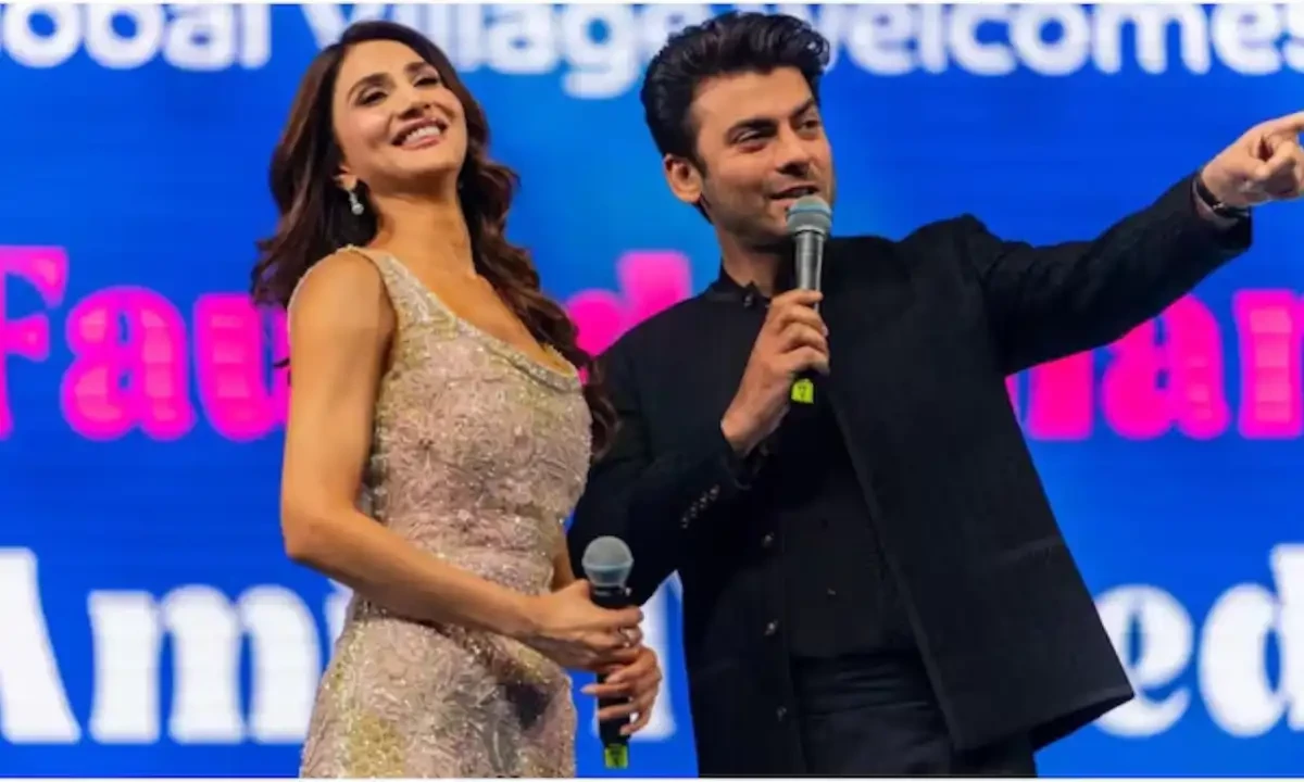 Pakistani actor Fawad Khan with Indian actress Vaani Kapoor. Photo via Instagram/@Global village Pakistani actor Fawad Khan with Indian actress Vaani Kapoor. Photo via Instagram/@Global village