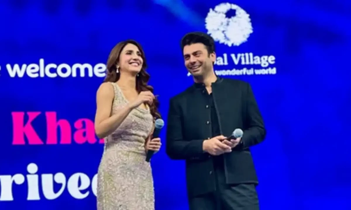 Actors Fawad Khan (right) and Vaani Kapoor (left in Abir Gulaal for the music launch. Photo via Instagram/@city1016 Actors Fawad Khan (right) and Vaani Kapoor (left in Abir Gulaal for the music launch. Photo via Instagram/@city1016