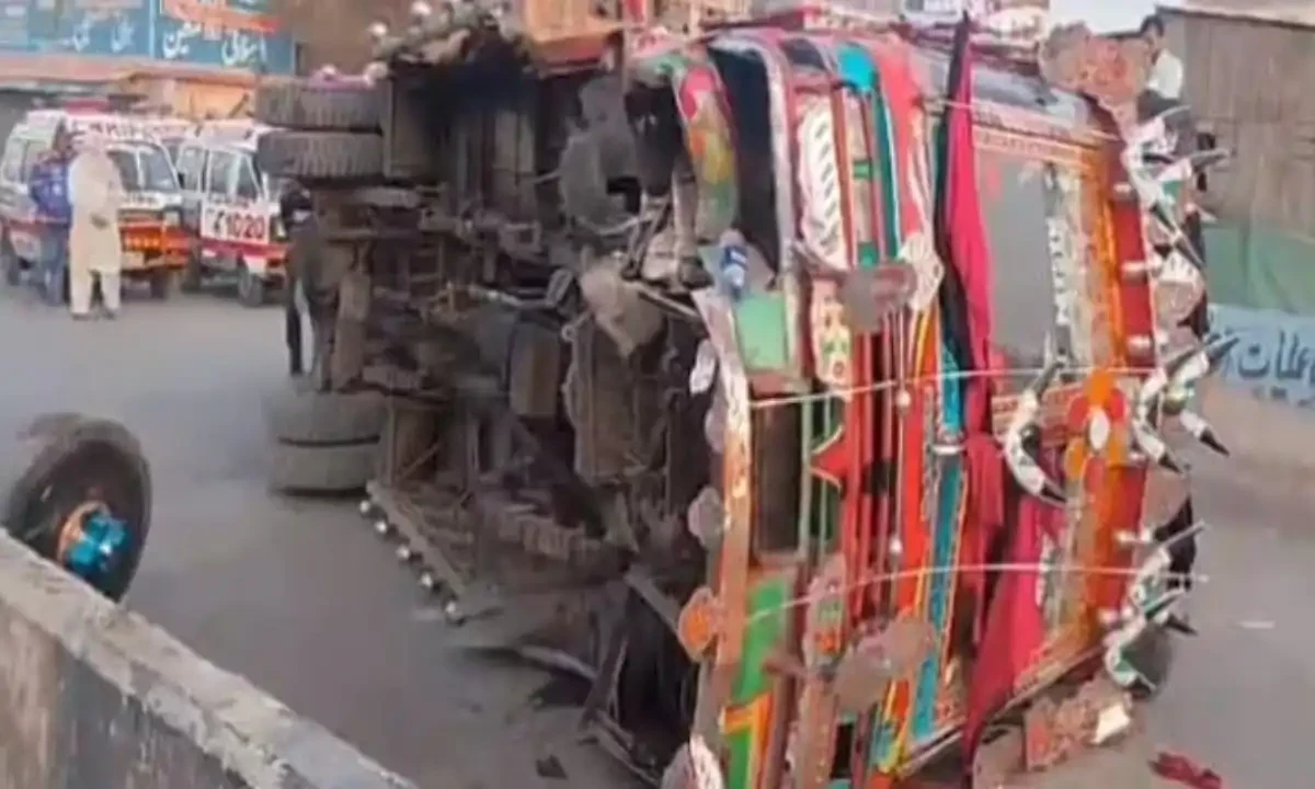 Speeding passenger bus overturned, which killed 4 in Karachi. Photo file Speeding passenger bus overturned, which killed 4 in Karachi. Photo file