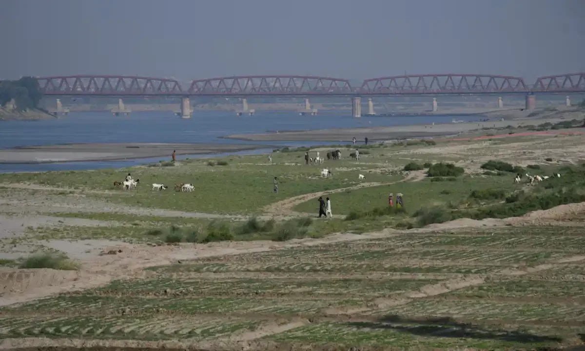 People walk next to a cultivated land on the dry riverbed of the Indus River in Hyderabad, Pakistan April 25, 2025. Reuters People walk next to a cultivated land on the dry riverbed of the Indus River in Hyderabad, Pakistan April 25, 2025. Reuters