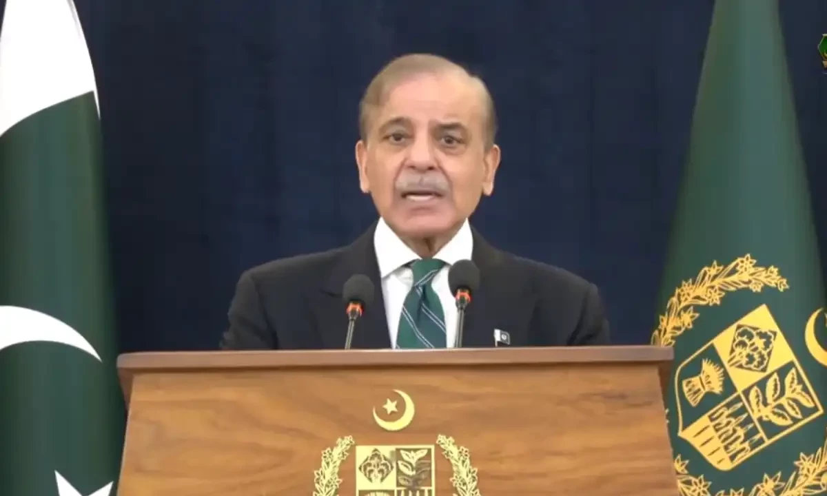 PM Shehbaz Sharif addresses the nation on Saturday May 10, 2025. PM Shehbaz Sharif addresses the nation on Saturday May 10, 2025.
