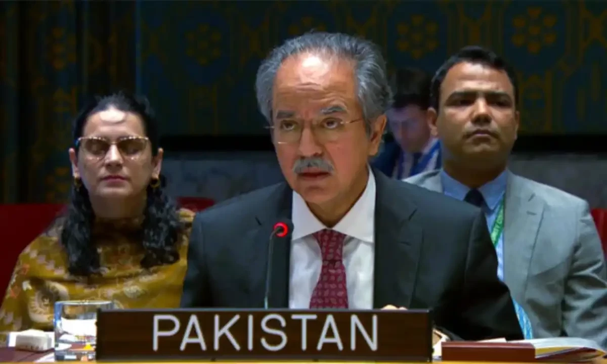 The permanent representative of Pakistan to the UN, Ambassador Asim Iftikhar Ahmad addresses Palestinians’ suffering in Gaza. Photo via APP The permanent representative of Pakistan to the UN, Ambassador Asim Iftikhar Ahmad addresses Palestinians’ suffering in Gaza. Photo via APP
