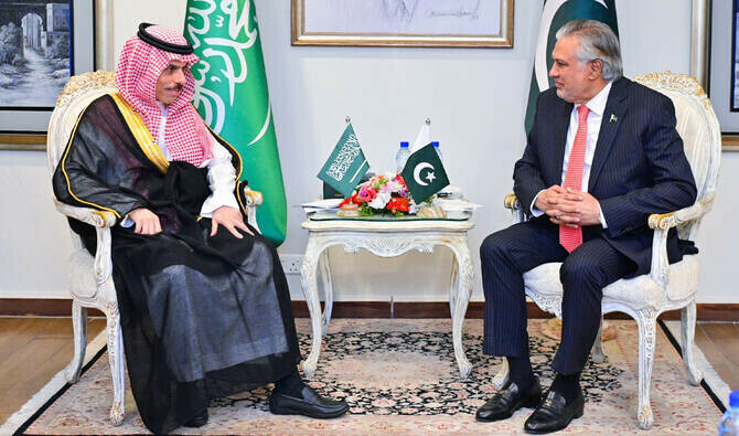 Pakistan’s Deputy Prime Minister and Foreign Minister, Ishaq Dar, meets Saudi Foreign Minister, Prince Faisal bin Farhan (left). Mofa website Pakistan’s Deputy Prime Minister and Foreign Minister, Ishaq Dar, meets Saudi Foreign Minister, Prince Faisal bin Farhan (left). Mofa website