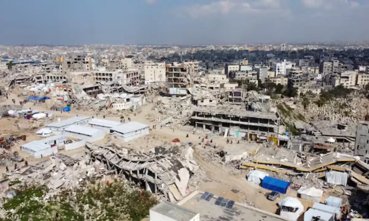 A drone view shows displaced Palestinians sheltering in tents set up near the rubble of buildings destroyed during the Israeli offensive, amid a ceasefire between Israel and Hamas, in Gaza City February 17, 2025. REUTERS A drone view shows displaced Palestinians sheltering in tents set up near the rubble of buildings destroyed during the Israeli offensive, amid a ceasefire between Israel and Hamas, in Gaza City February 17, 2025. REUTERS