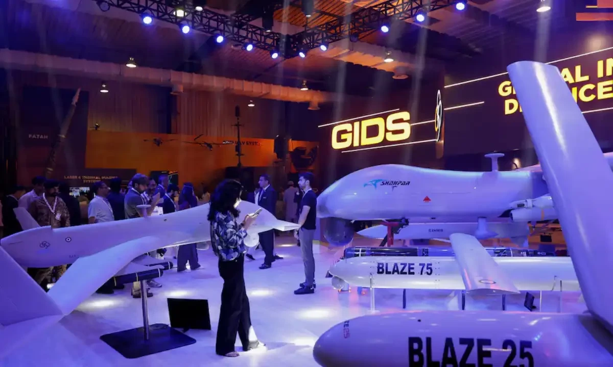 Visitors inspect the Global Industrial & Defence Solutions (GIDS) unmanned combat aerial vehicle (UCAV) Shahpar during the International Defence Exhibition and Seminar (IDEAS 2024) in Karachi, Pakistan November 21, 2024. Reuters Visitors inspect the Global Industrial & Defence Solutions (GIDS) unmanned combat aerial vehicle (UCAV) Shahpar during the International Defence Exhibition and Seminar (IDEAS 2024) in Karachi, Pakistan November 21, 2024. Reuters