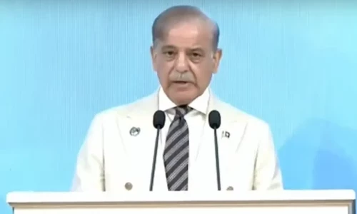 Prime Minister Shehbaz Sharif addresses High-Level International Conference on Glaciers’ Preservation on May 30, 2025. Screengrab via Youtube/@Aaj tv Prime Minister Shehbaz Sharif addresses High-Level International Conference on Glaciers’ Preservation on May 30, 2025. Screengrab via Youtube/@Aaj tv