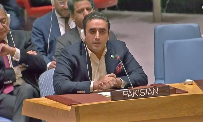 Pakistan’s foreign minister Bilawal Bhutto-Zardari addresses Security Council meeting at the UN in New York, US, on December 14, 2022.Photo via Twitter Pakistan’s foreign minister Bilawal Bhutto-Zardari addresses Security Council meeting at the UN in New York, US, on December 14, 2022.Photo via Twitter