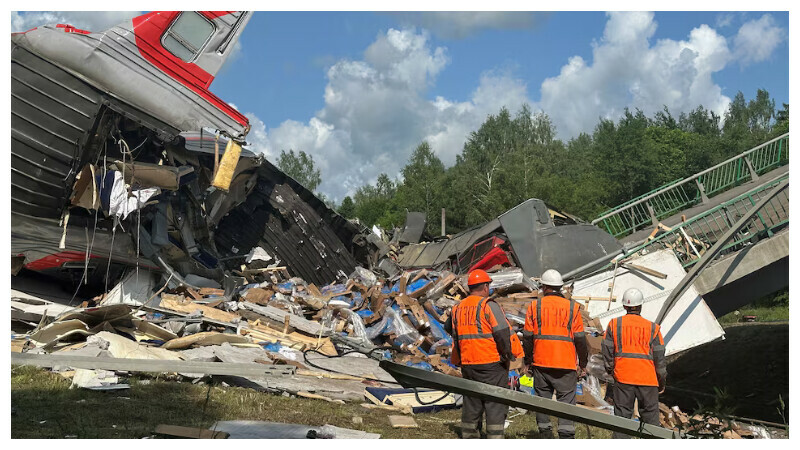Specialists of emergency services work at the scene, after a road bridge collapsed onto railway tracks due to an explosion in the Bryansk region, Russia, June 1, 2025. REUTERS Specialists of emergency services work at the scene, after a road bridge collapsed onto railway tracks due to an explosion in the Bryansk region, Russia, June 1, 2025. REUTERS
