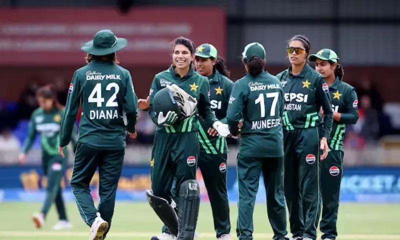 Pakistan’s Najiha Alvi reacts with teammates at the end of England’s innings on  May 23, 2024. Reuters Pakistan’s Najiha Alvi reacts with teammates at the end of England’s innings on  May 23, 2024. Reuters