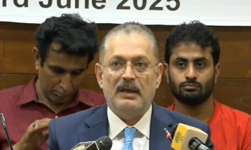 Screen grab via AAJ News. Sindh Minister Sharjeel Memon addressing a gathering. Screen grab via AAJ News. Sindh Minister Sharjeel Memon addressing a gathering.