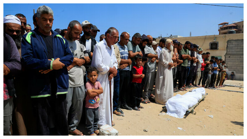 Mourners pray during the funeral of Palestinians killed in what the Gaza Health Ministry said were Israeli airstrikes, in Khan Younis, southern Gaza Strip, June 17, 2025. REUTERS Mourners pray during the funeral of Palestinians killed in what the Gaza Health Ministry said were Israeli airstrikes, in Khan Younis, southern Gaza Strip, June 17, 2025. REUTERS