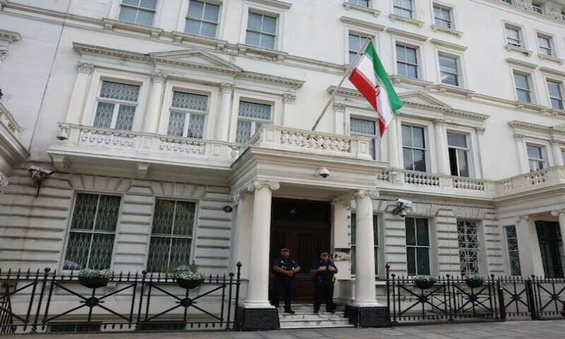 Police officers stand in front of Iran’s embassy in London, Britain. – Reuters Police officers stand in front of Iran’s embassy in London, Britain. – Reuters