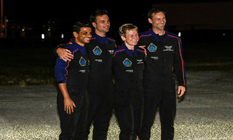 The Axiom-4 crew, Pilot Shubhanshu Shukla of India, Mission Specialist Tibor Kapu of Hungary, Commander Peggy Whitson of the US, and Mission Specialist Slawosz Uznanski-Wisniewski of Poland, react as they greet their family members before their mission to the International Space Station, in Cape Canaveral, Florida. – Reuters The Axiom-4 crew, Pilot Shubhanshu Shukla of India, Mission Specialist Tibor Kapu of Hungary, Commander Peggy Whitson of the US, and Mission Specialist Slawosz Uznanski-Wisniewski of Poland, react as they greet their family members before their mission to the International Space Station, in Cape Canaveral, Florida. – Reuters