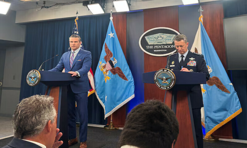 US Defence Secretary Pete Hegseth and Chairman of the Joint Chiefs of Staff Air Force General Dan Caine, speak during a press conference at the Pentagon in Arlington, Virginia, on Thursday. –Reuters US Defence Secretary Pete Hegseth and Chairman of the Joint Chiefs of Staff Air Force General Dan Caine, speak during a press conference at the Pentagon in Arlington, Virginia, on Thursday. –Reuters