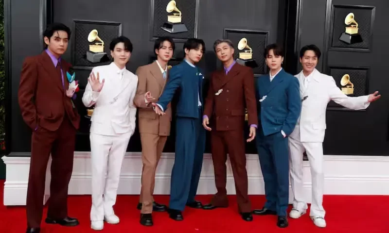 BTS pose on the red carpet as they attend the 64th Annual Grammy Awards at the MGM Grand Garden Arena in Las Vegas, Nevada, U.S., April 3, 2022. Reuters BTS pose on the red carpet as they attend the 64th Annual Grammy Awards at the MGM Grand Garden Arena in Las Vegas, Nevada, U.S., April 3, 2022. Reuters