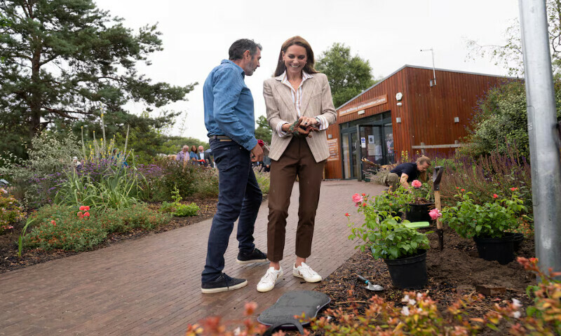 Britain’s Catherine, Princess of Wales visits the RHS’s Wellbeing Garden at Colchester Hospital in Essex. on Wednesday. – Reuters Britain’s Catherine, Princess of Wales visits the RHS’s Wellbeing Garden at Colchester Hospital in Essex. on Wednesday. – Reuters