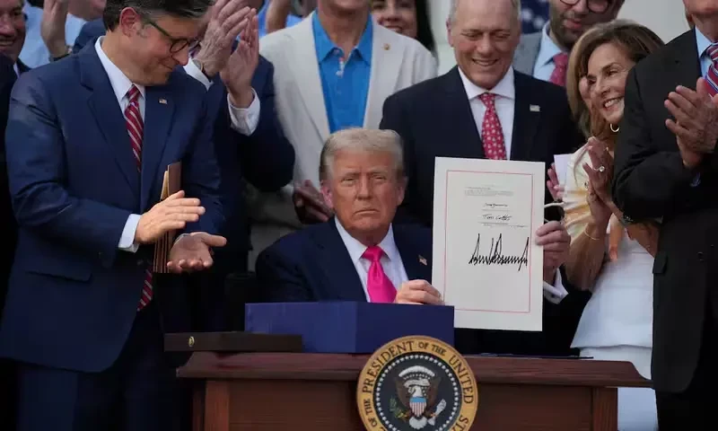 The US President Donald Trump presents a sweeping spending and tax legislation, known as the “One Big Beautiful Bill Act,” after he signed it, at the White House in Washington, D.C., U.S., July 4, 2025. Reuterss The US President Donald Trump presents a sweeping spending and tax legislation, known as the “One Big Beautiful Bill Act,” after he signed it, at the White House in Washington, D.C., U.S., July 4, 2025. Reuterss